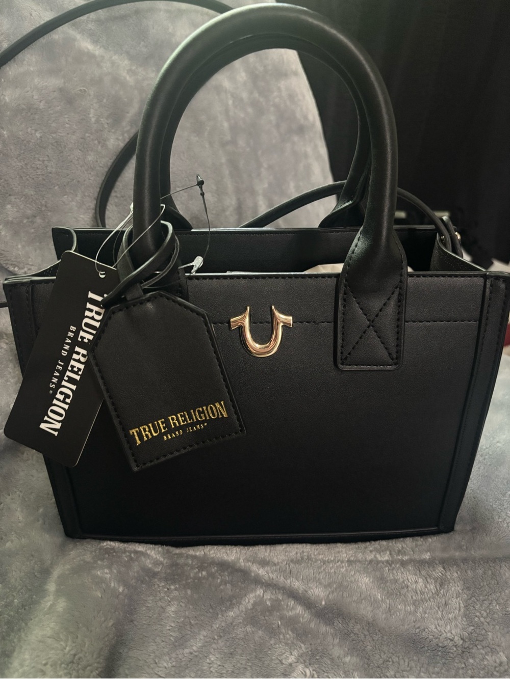 True Religion Black Satchel with Gold Logo Accent